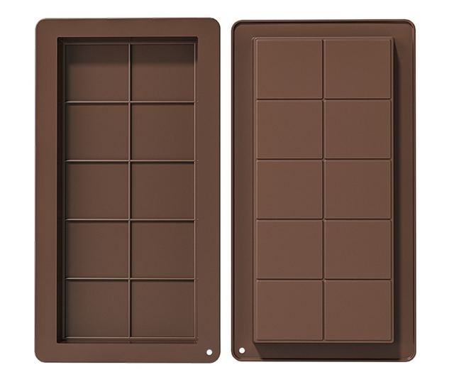 Forma Silicon Pentru Ciocolata Dubai MRG YH1160, 25x13.5 cm, Grosime 2 cm, 10 Alveole, Usor de Curatat, Silicon Alimentar, Maro