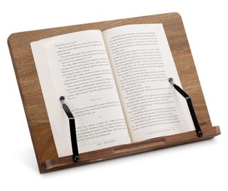 Поставка за книги от акациево дърво Navaris, 2 регулируеми подлакътника, 33 х 24 см, кафява, 52801.2.18