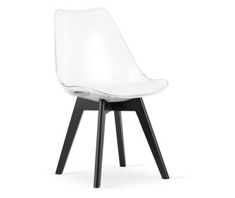 Židle Mercaton, skandinávský styl, nohy z bukového dřeva, sedák z PP, polštář z umělé kůže, 49 x 43 x 82 cm, bílá s černou