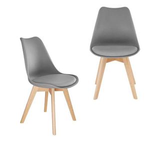 2 db-os készlet, Mercaton szék, skandináv stílusú, bükkfa lábakkal, PP üléssel és ökológiai bőr párnával, 49 x 43 x 82 cm, szürk