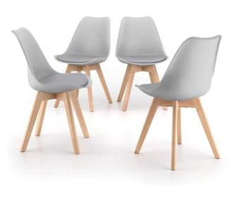 4 darabos Mercaton szék szett, skandináv stílusú, bükkfa lábakkal, PP ülőfelülettel és műbőr párnával, 49 x 43 x 82 cm