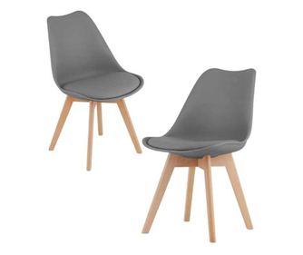 2 db-os készlet, Mercaton szék, skandináv stílusú, bükkfa lábakkal, PP üléssel és ökológiai bőrpárnával, 49 x 43 x 82 cm, grafit