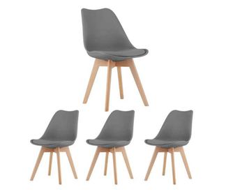 Komplet 4 stolov Mercaton, skandinavski stil, z nogami iz bukovega lesa, PP sedežem in blazino iz umetnega usnja, 49 x 43 x 82