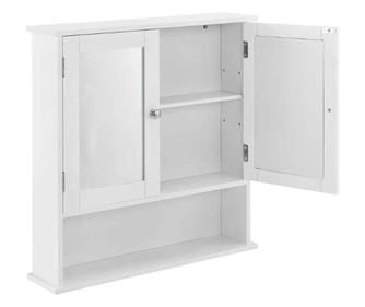 Fürdőszobaszekrény, függesztett, MDF, tükörrel, 3 polccal, 2 ajtóval, fehér, 56x13x58 cm, Mercaton