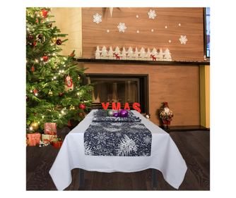 Napron Kotonia Home Winter 08 - 45x180 cm, 100% pamut, kék karácsonyi motívumokkal