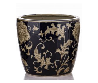 Ghiveci ceramica, negru/auriu, 18x21x21 cm