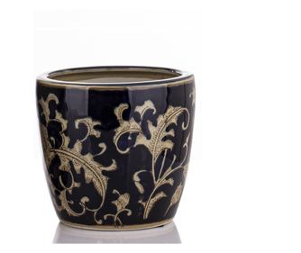 Ghiveci ceramica, negru/auriu, 15x16,5x16,5 cm
