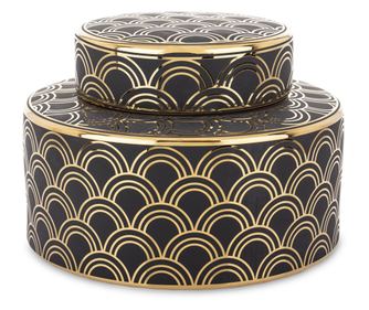 Caseta ceramica cu capac, negru/auriu, 16x23x23 cm
