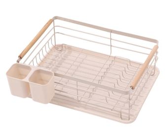 Uscător de vase Rosberg R53000N, 43x31,5x14 cm, Tavă detașabilă, Mânere din lemn, Bej