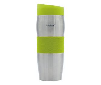 Cană termică Rosberg R52011C, 380 ml, perete dublu, ergonomică, oțel inoxidabil, verde/inox