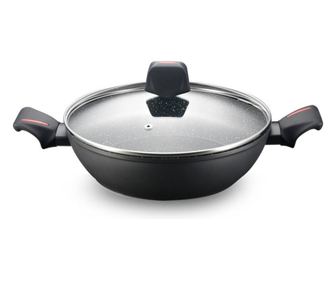 Дълбок тиган Royalty Line RL-FSC24, 24 см, 3 л, Стъклен капак, Мраморно покритие, Индукция, Черен