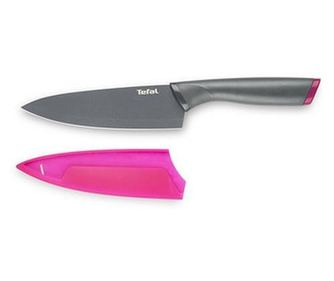 Cuțit de gătit Tefal Fresh Kitchen K1220304, 15 cm, Acoperire din titan, Apărător pentru lamă, Mâner ergonomic, Gri