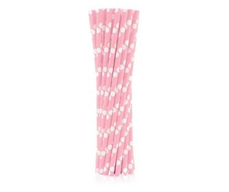 Rózsaszín Light Pink Polka Dots papír szívószál 24 db-os