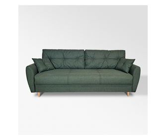 Canapea extensibila Olivia 140, pat saltea arcuri Relaxa, lada depozitare, picioare 10cm fag, perne, culoare verde, 225x95x73
