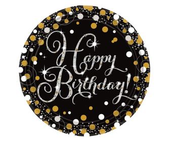 Happy Birthday Gold papírtányér 8 db-os 23cm