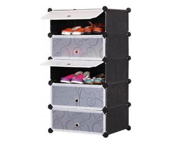 Dulap Modular pentru Depozitarea Pantofilor, 5 Rafturi, Maxim 15 Kg, Plastic, 37 x 49 x 93 cm, Negru