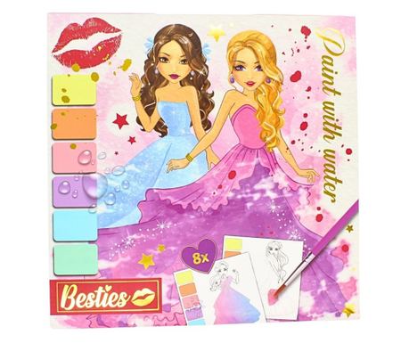 Set za slikanje vodom za djecu - Besties, 8 ploča, puderaste boje, uključuje kist