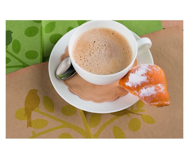 Coastere/suporturi din hartie Tissue pentru pahare sau cesti / bej / 100% compostabile / diametru 9 cm / 250 buc