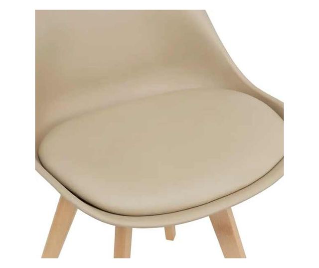 Scaun Mercaton, Stil Scandinav, cu Picioare din Lemn de Fag, Sezut din PP si Perna din Piele Ecologica, 49 x 43 x 82 cm, Bej