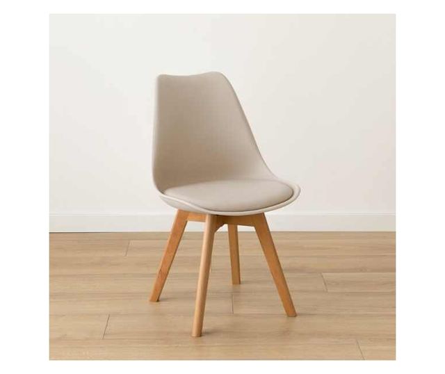 Scaun Mercaton, Stil Scandinav, cu Picioare din Lemn de Fag, Sezut din PP si Perna din Piele Ecologica, 49 x 43 x 82 cm, Bej
