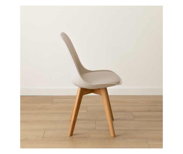 Scaun Mercaton, Stil Scandinav, cu Picioare din Lemn de Fag, Sezut din PP si Perna din Piele Ecologica, 49 x 43 x 82 cm, Bej