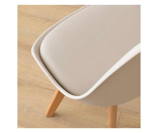 Scaun Mercaton, Stil Scandinav, cu Picioare din Lemn de Fag, Sezut din PP si Perna din Piele Ecologica, 49 x 43 x 82 cm, Bej