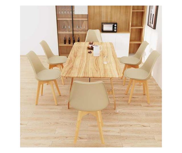 Scaun Mercaton, Stil Scandinav, cu Picioare din Lemn de Fag, Sezut din PP si Perna din Piele Ecologica, 49 x 43 x 82 cm, Bej