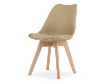 Scaun Mercaton, Stil Scandinav, cu Picioare din Lemn de Fag, Sezut din PP si Perna din Piele Ecologica, 49 x 43 x 82 cm, Bej