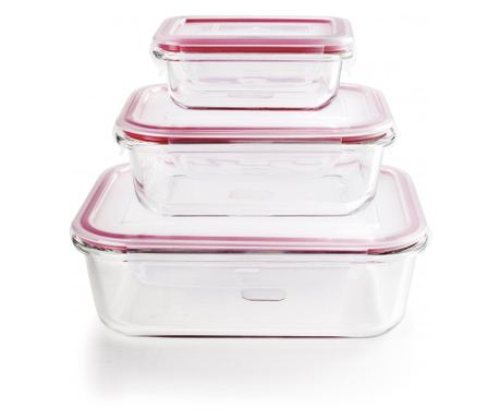 Комплект от три гювечета Ibili-Borosilicate, боросиликатно стъкло, 180/650/1500 ml, червени