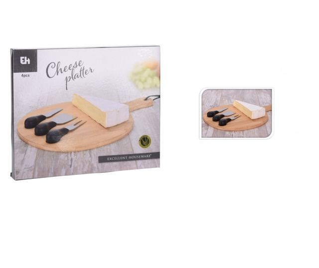 Platou servire branzeturi Excellent Houseware, bambus, 25 cm, maro/negru