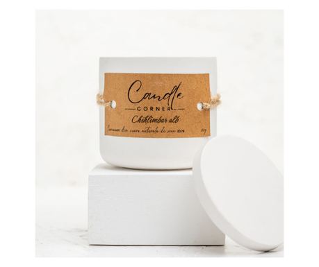 Kézzel készített illatos gyertya 100% természetes szójaviaszból, fehér borostyán aroma, kerámia tartály, 150 g