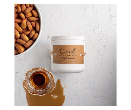Kézzel készített illatos gyertya 100% természetes szójaviaszból, Keserűmandula aroma, Fehér kerámia tartály, 150 g
