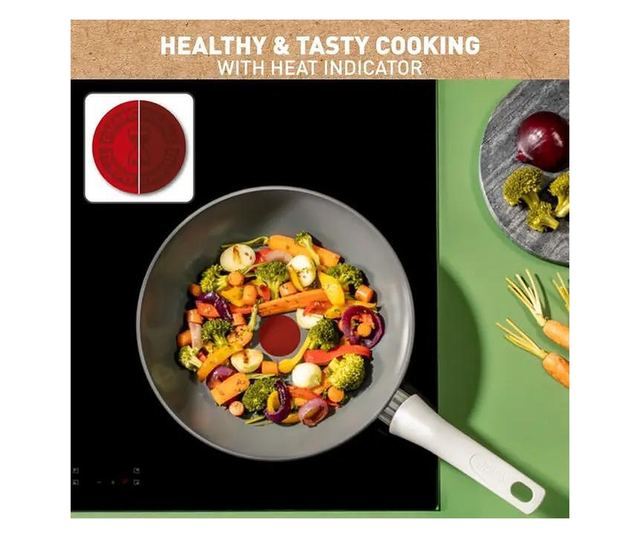 Тиган Wok Tefal Renew On, 100% рециклиран алуминий, Индикатор Thermo-Signal, Съвместим с индукция, Керамично покритие, 28 см, Си