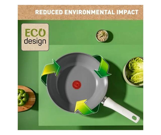 Тиган Wok Tefal Renew On, 100% рециклиран алуминий, Индикатор Thermo-Signal, Съвместим с индукция, Керамично покритие, 28 см, Си