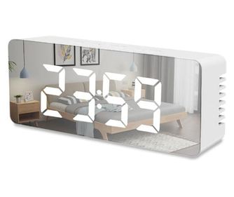 Ceas Digital Led cu Oglinda MRG M1162, De Birou, Termometru si Alarma, Iluminare Continua, Afisaj 12/24 h, USB, Afisaj Alb