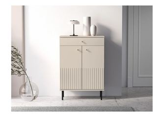 Pantofar/dulap pantofi hol, cu 2 usi si sertar,bej crem casmir, pal+mdf casmir , 98x68x34 cm, usa mdf cu model riflaj, picioare