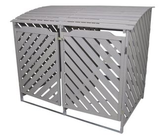 Container de gunoi cu magazie dubla din lemn spalat gri Depozitare in aer liber