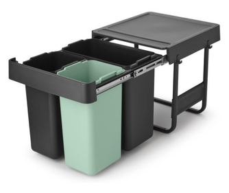 Кош за боклук за разделно събиране Brabantia Sort&Go 1008864, 2x10 л+20 л, Екологични материали, Пространствено ефективен, Тъмно
