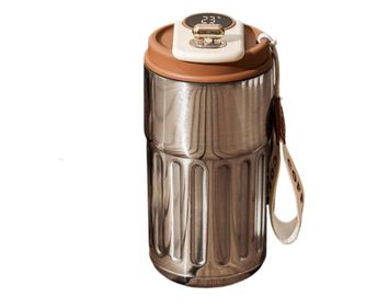 Pufo Luxury termosz bögre LED-es hőmérsékletjelzővel, 400 ml, ezüst/barna