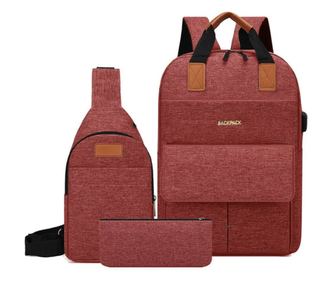 Rucsac practic Pufo Backpack cu port incarcare USB, borseta si penar inclus, 40 x 30 cm, rosu