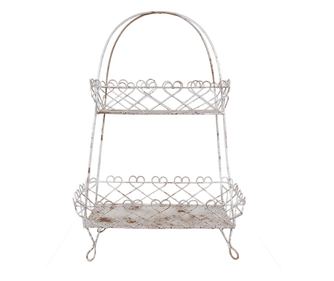 Polica s 2 bijele vintage košare od željeza 47x24x66 cm