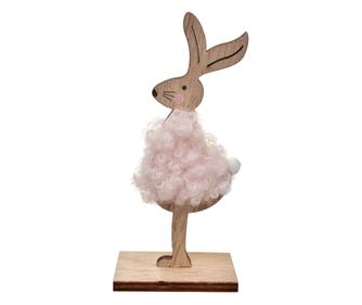 Barna és rózsaszín fa húsvéti nyuszi figura 5x4x12 cm