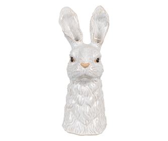 Fehér és barna kerámia nyuszi figura 13x14x33 cm