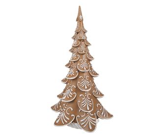 Barna és fehér polyresin karácsonyfadísz LED-del 26x23x42 cm