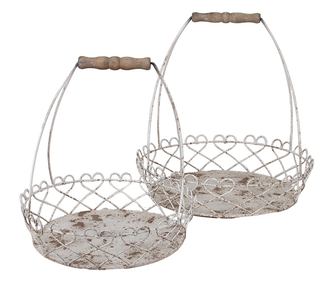 2 darabos fehér és barna vas kosár szett 39x42 cm, 30x37 cm