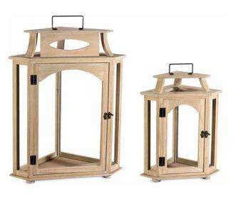 Set 2 fenjera prirodno drvo 44x28x60 cm, 30.5x21x43 cm