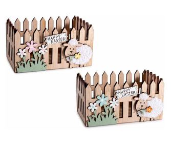 2 db-os, többszínű fa húsvéti kosár szett, 15x9x8 cm