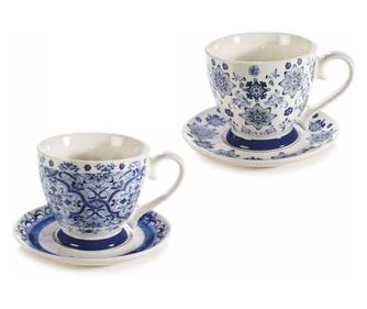 Set 2 šalice bijelog i plavog porculana 10,5x9,5 cm, 400 ml
