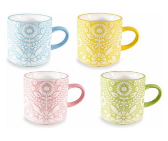 Sada 4 vícebarevných porcelánových hrnků 8,5x9 cm, 350 ml