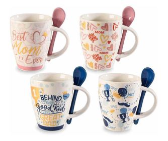 Set od 8 šalica, 8 žličica od višebojnog porculana 8,5x10,5 cm, 350 ml